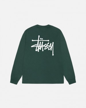 Long Sleeve T-Shirt Stüssy Basic Stussy LS Tee Pigment Dyed Forest | LD17-Q6-UX