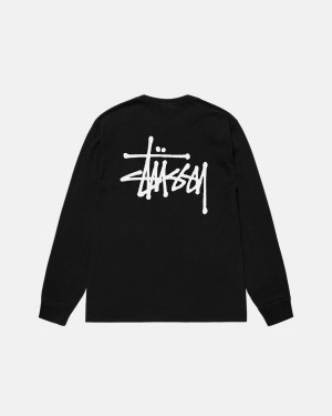 Long Sleeve T-Shirt Stüssy Basic Stussy LS Tee Pigment Dyed Noir | UW97-Q1-TF