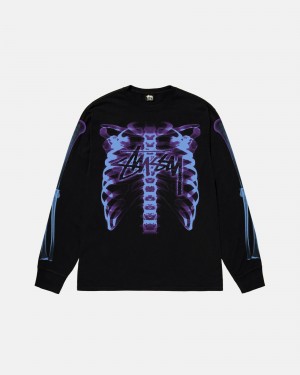 Long Sleeve T-Shirt Stüssy Rib Cage 3M Ls Tee Noir | AV51-M4-SC