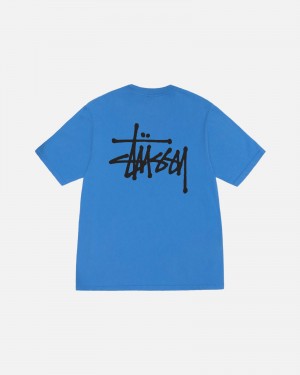 Short Sleeve T-Shirt Stüssy Basic Stussy Tee Pigment Dyed Bleu | FB02-Y4-YM