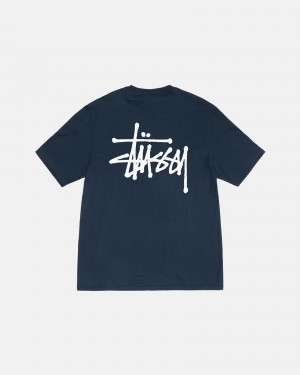 Short Sleeve T-Shirt Stüssy Basic Stussy Tee Bleu Marine | UN71-X2-ND