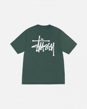 Short Sleeve T-Shirt Stüssy Basic Stussy Tee Pigment Dyed Forest | FF61-Q6-JO