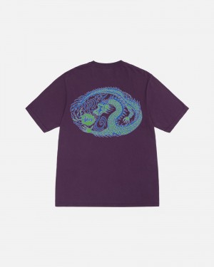 Short Sleeve T-Shirt Stüssy Mosaic Dragon Tee Pigment Dyed Violette | AR54-D3-EI