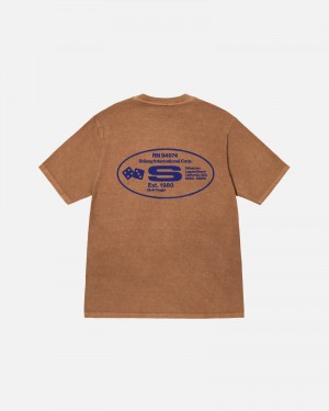 Short Sleeve T-Shirt Stüssy Oval Corp. Tee Pigment Dyed Almond | CL19-Z5-XD