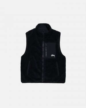 Sleeveless Sweatshirt Stüssy Sherpa Reversible Vest Noir | MS46-Q4-PL