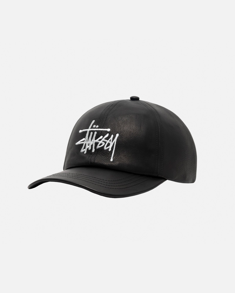 Ball Cap Stüssy Low Pro Basic Cuir Strapback Noir | RZ62-Y4-NG