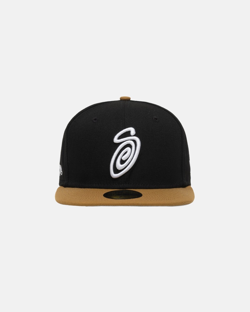 Ball Cap Stüssy New Era 59Fifty Curly S Black/Gold | RQ47-K7-MD