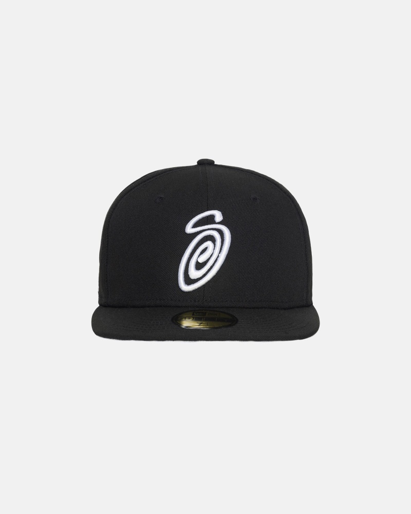 Ball Cap Stüssy New Era 59Fifty Curly S Noir | HN23-Y4-DQ