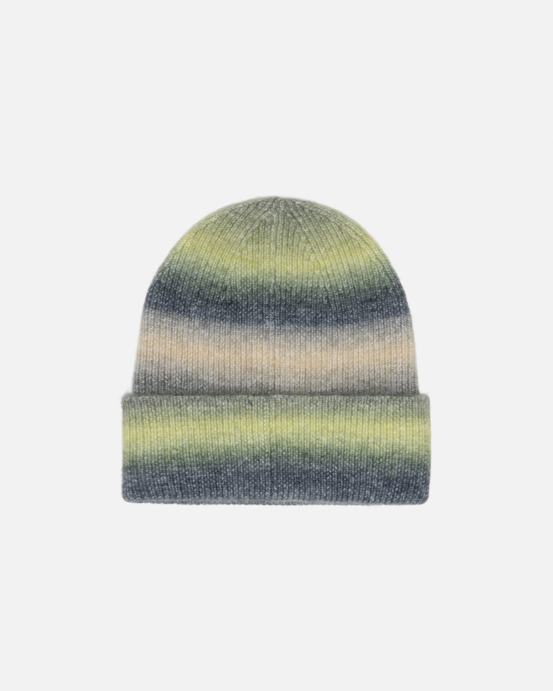 Bonnet Stüssy Cuff Beanie Spray Stripe Lime Multi | JU68-W9-MN