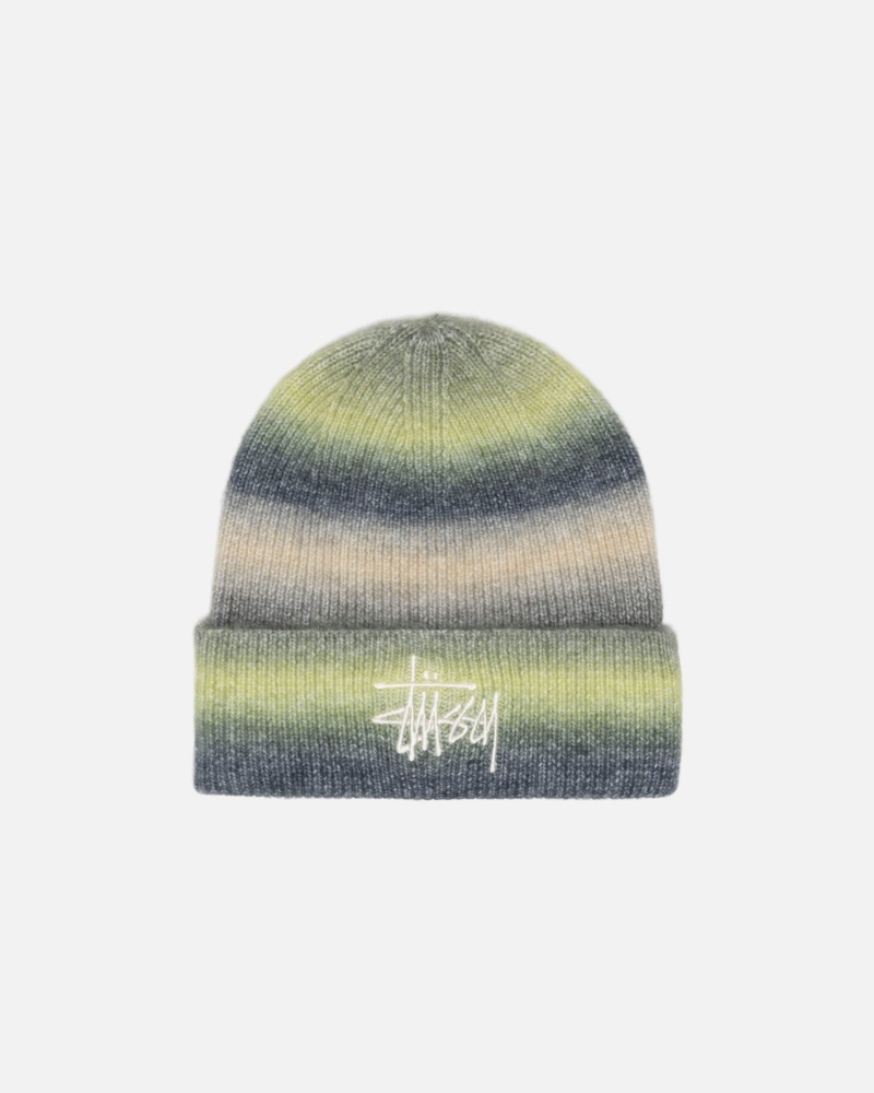 Bonnet Stüssy Cuff Beanie Spray Stripe Lime Multi | JU68-W9-MN