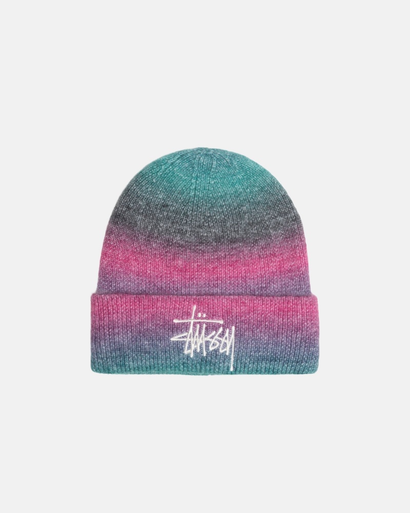 Bonnet Stüssy Cuff Beanie Spray Stripe Teal Multi | RR37-D5-GB