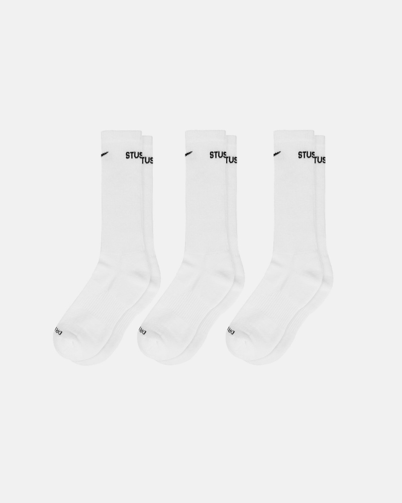 Chaussette Stüssy & Nike Dri-Fit Crew Sock Pack Blanche | DQ78-J1-VA