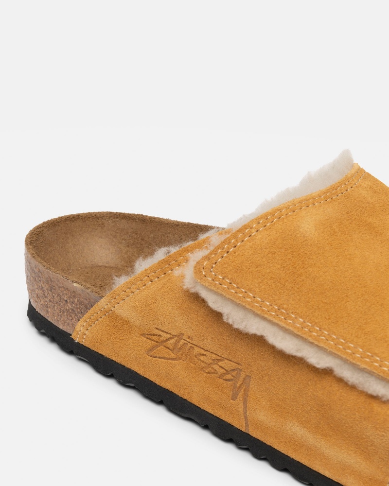 Chaussure Stüssy & Birkenstock Solana Shearling Claquette Caramel | LQ00-A6-HA