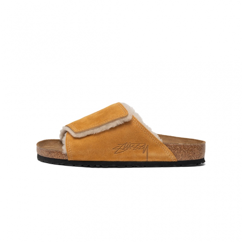 Chaussure Stüssy & Birkenstock Solana Shearling Claquette Caramel | LQ00-A6-HA