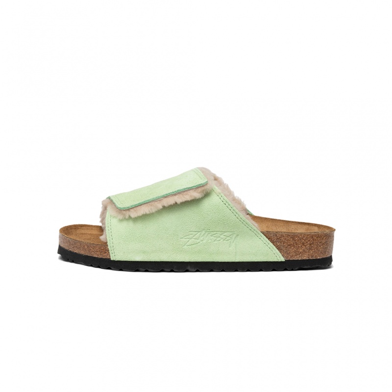 Chaussure Stüssy & Birkenstock Solana Shearling Claquette Vert | LM98-H0-YL