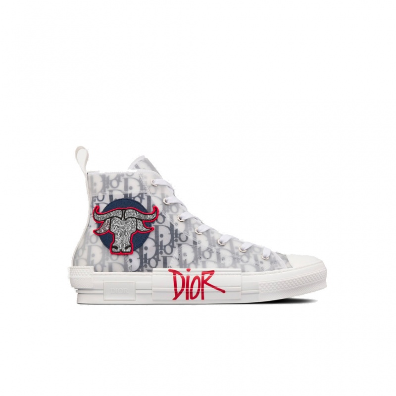 Chaussure Stüssy Stussy x Dior B23 SHAWN Ox Head Embroidery Patch High Top Trainers Blanche | EW13-P8-DX