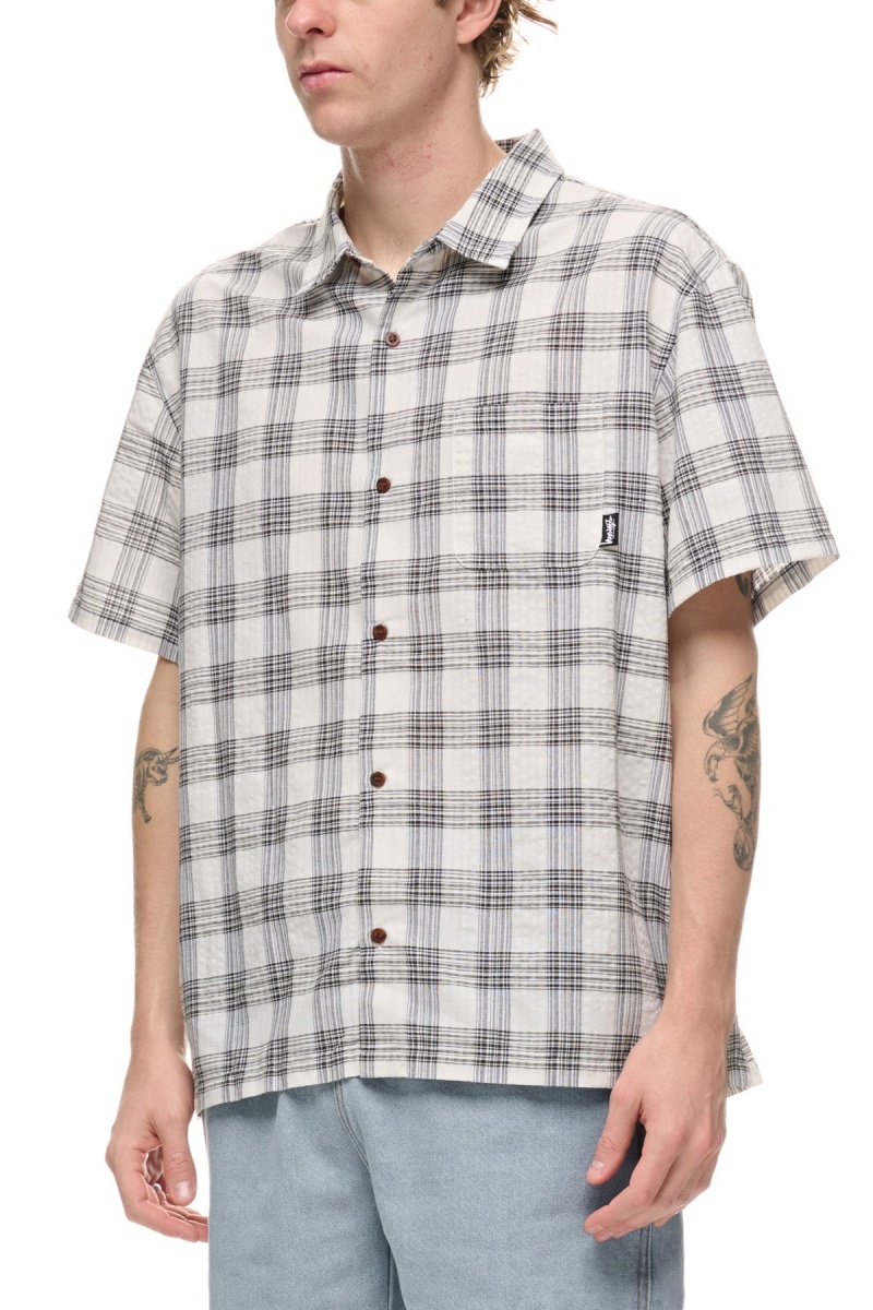 Chemises Stüssy Coop Check Ss Shirt Black/White | VK04-R8-HM