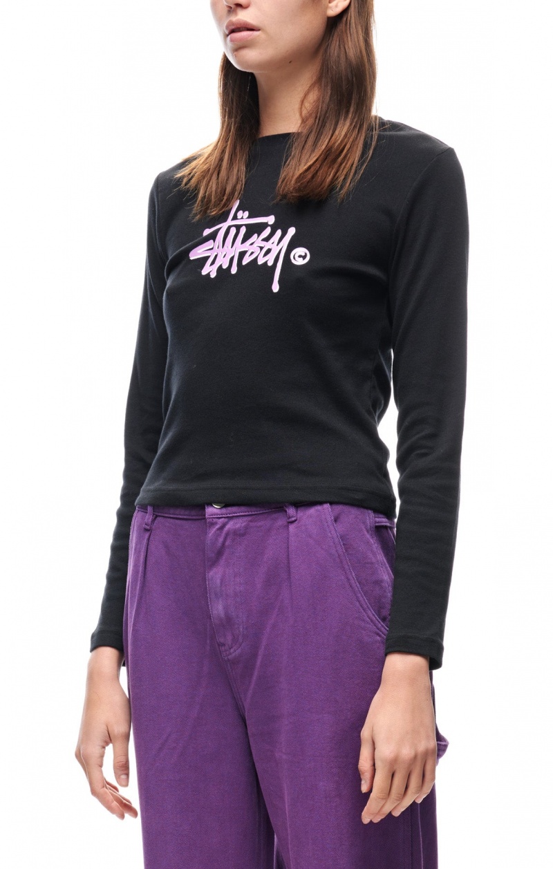 Chemises Stüssy Graffiti Rib Ls Tee Black/Lilac | HO12-V4-KH