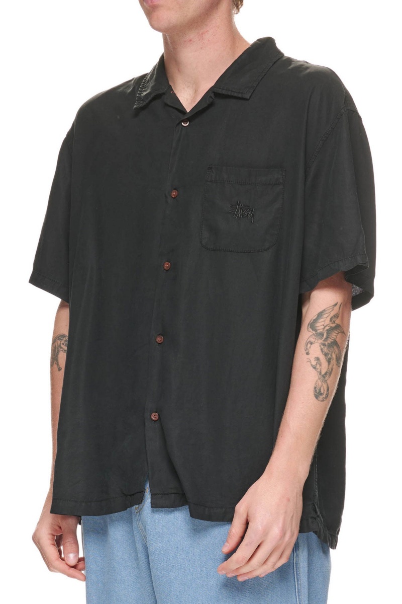 Chemises Stüssy Pigment Dyed Tencel Ss Shirt Noir | QW19-S7-DT