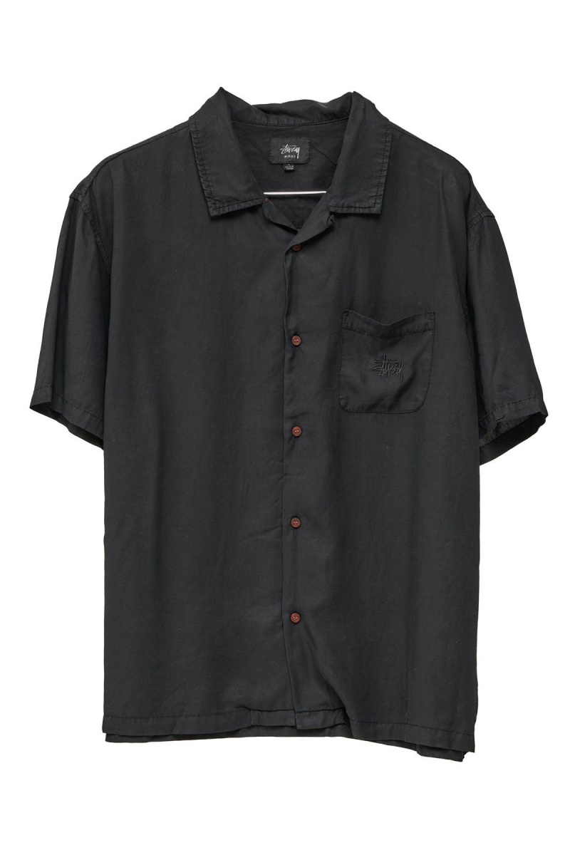 Chemises Stüssy Pigment Dyed Tencel Ss Shirt Noir | QW19-S7-DT