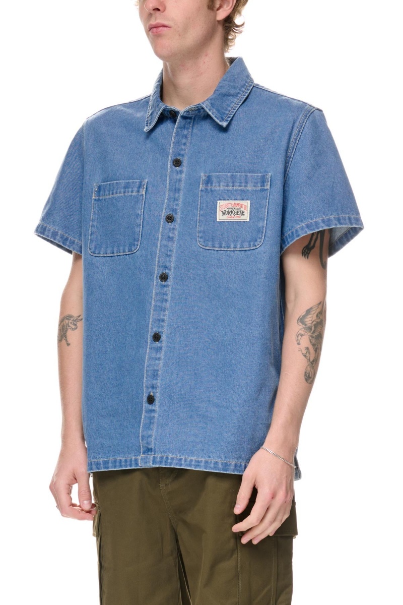 Chemises Stüssy Workgear Denim Shirt Bleu | TA60-A4-EK