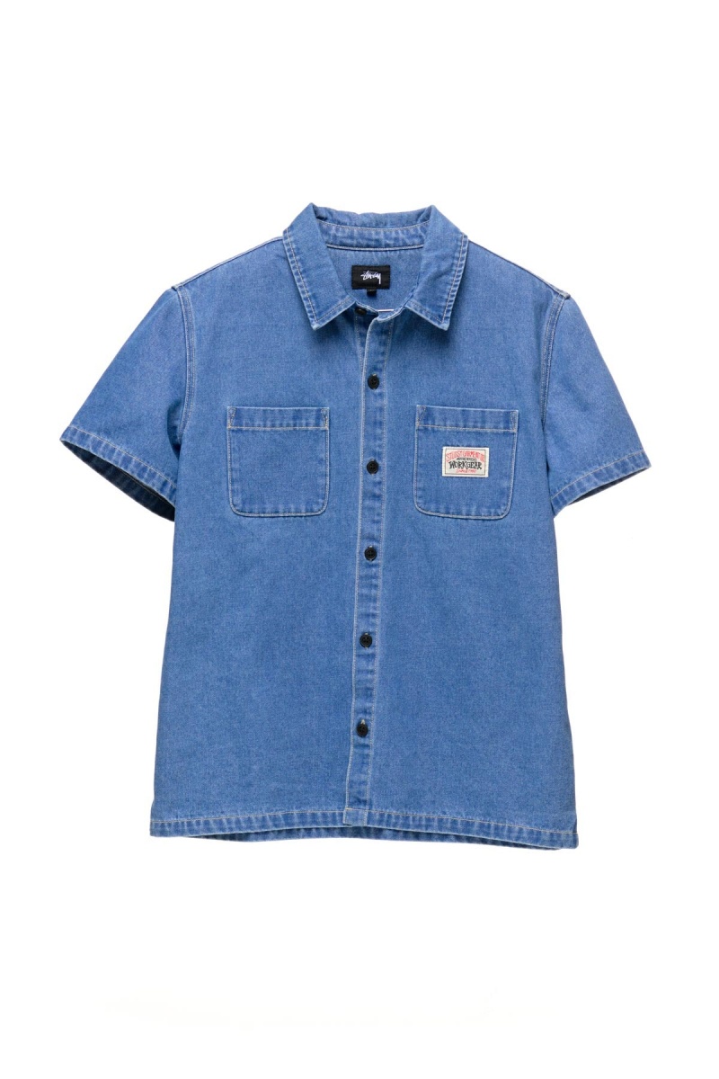 Chemises Stüssy Workgear Denim Shirt Bleu | TA60-A4-EK