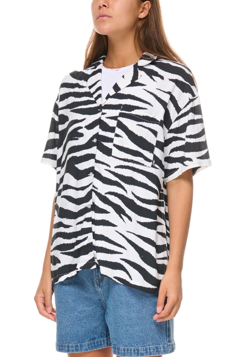 Chemises Stüssy Zebra Os Shirt White/Black | MQ09-Q6-EC