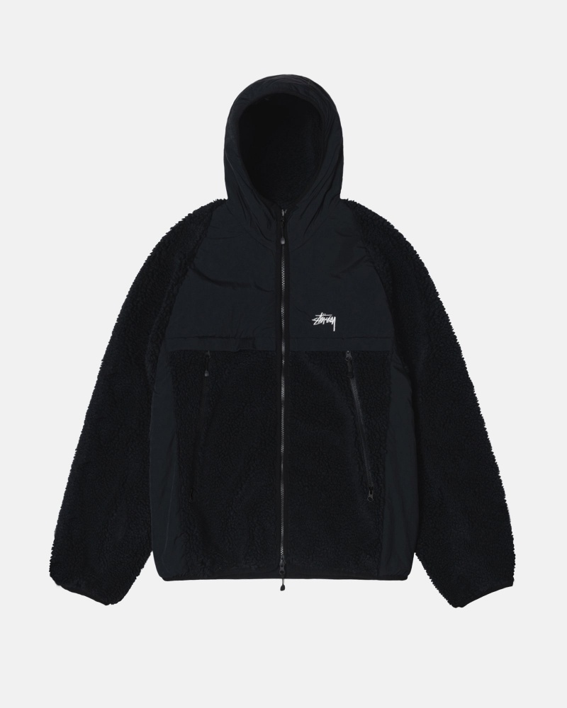 Long Sleeve Jacket Stüssy Sherpa Paneled Encapuchonné Jacket Noir | EO31-U3-TK