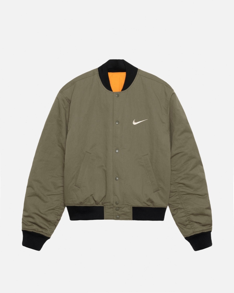 Long Sleeve Jacket Stüssy & Nike Reversible Varsity Jacket Medium Olive/Bright Mandarin | BM01-J6-XJ