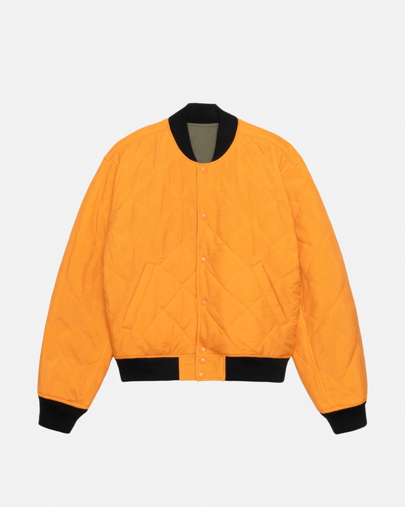 Long Sleeve Jacket Stüssy & Nike Reversible Varsity Jacket Medium Olive/Bright Mandarin | BM01-J6-XJ