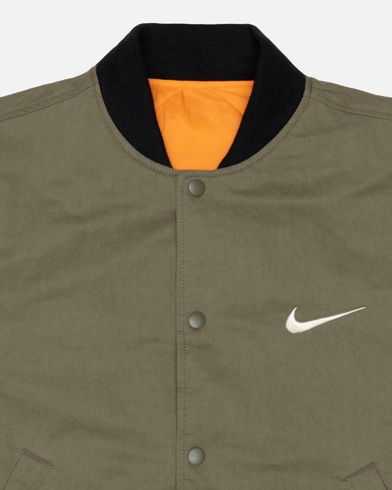 Long Sleeve Jacket Stüssy & Nike Reversible Varsity Jacket Medium Olive/Bright Mandarin | BM01-J6-XJ