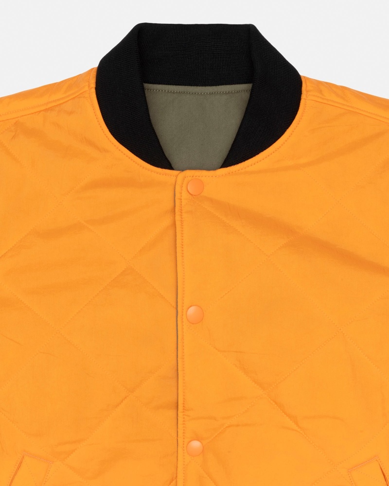 Long Sleeve Jacket Stüssy & Nike Reversible Varsity Jacket Medium Olive/Bright Mandarin | BM01-J6-XJ