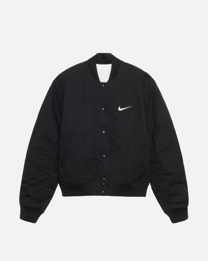 Long Sleeve Jacket Stüssy & Nike Reversible Varsity Jacket Black/Sail | JK99-Z0-NE