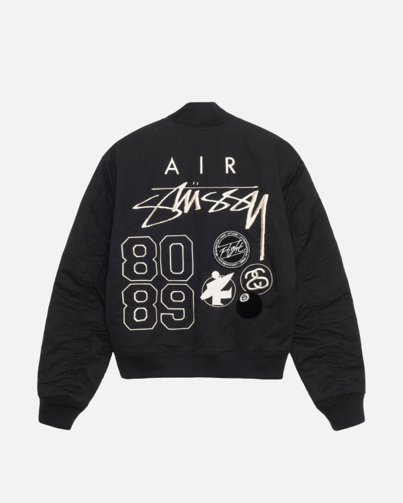 Long Sleeve Jacket Stüssy & Nike Reversible Varsity Jacket Black/Sail | JK99-Z0-NE