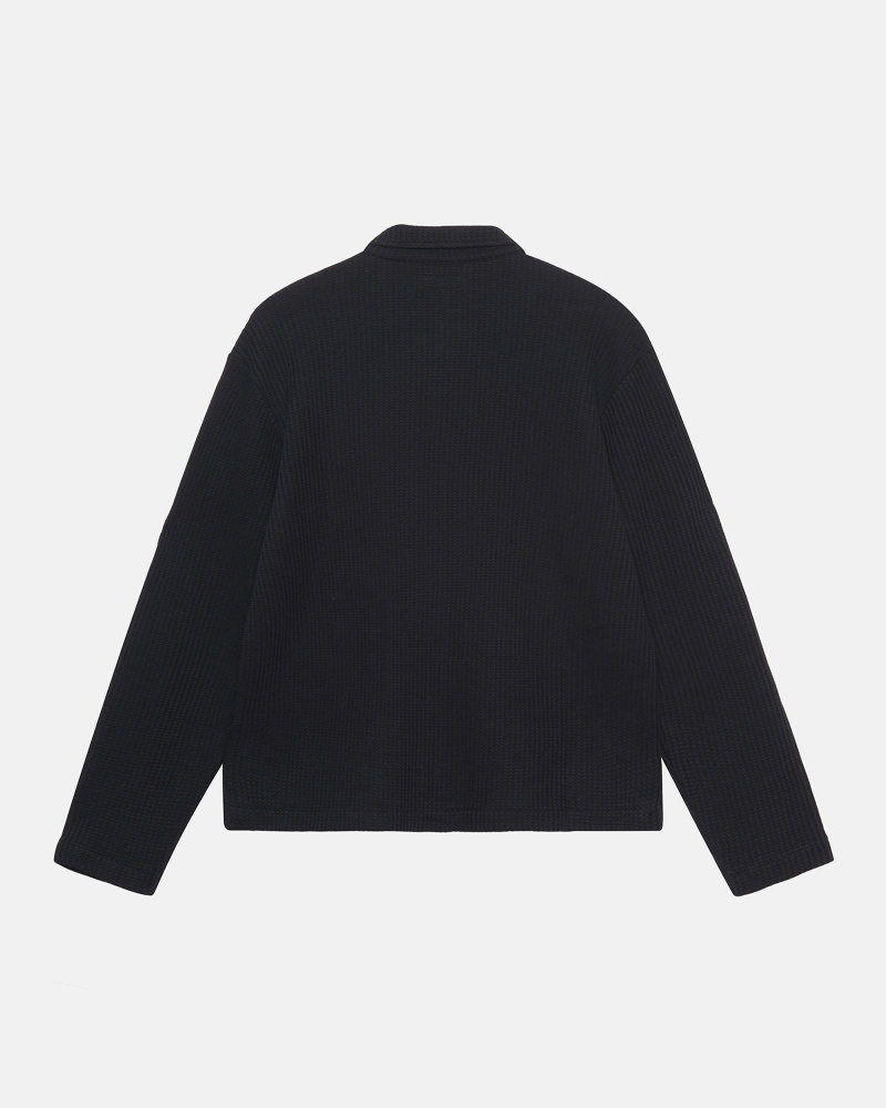 Long Sleeve Knit Stüssy Big Thermal Zip Shirt Noir | KD18-A1-RT