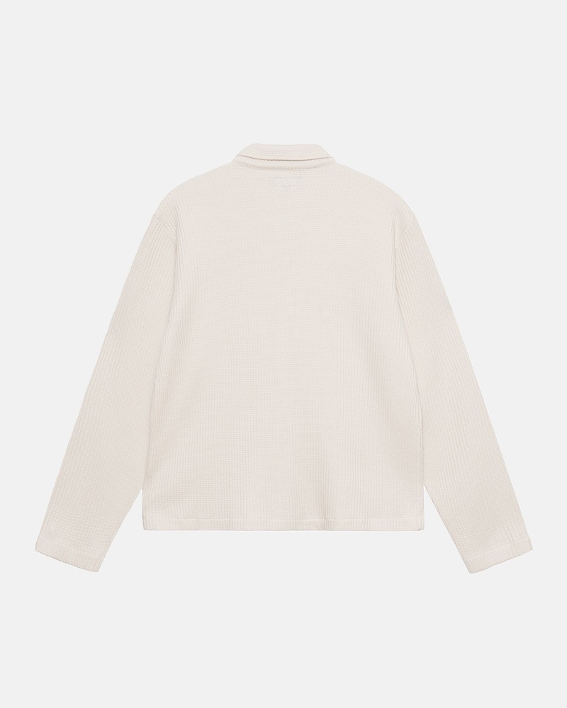 Long Sleeve Knit Stüssy Big Thermal Zip Shirt Natural | PA81-G2-VY