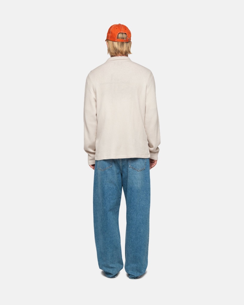 Long Sleeve Knit Stüssy Big Thermal Zip Shirt Natural | PA81-G2-VY