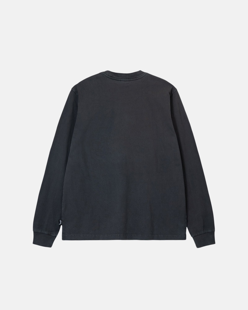 Long Sleeve Knit Stüssy Heavyweight Pigment Dyed Ls Crew Noir | EE34-N9-SE