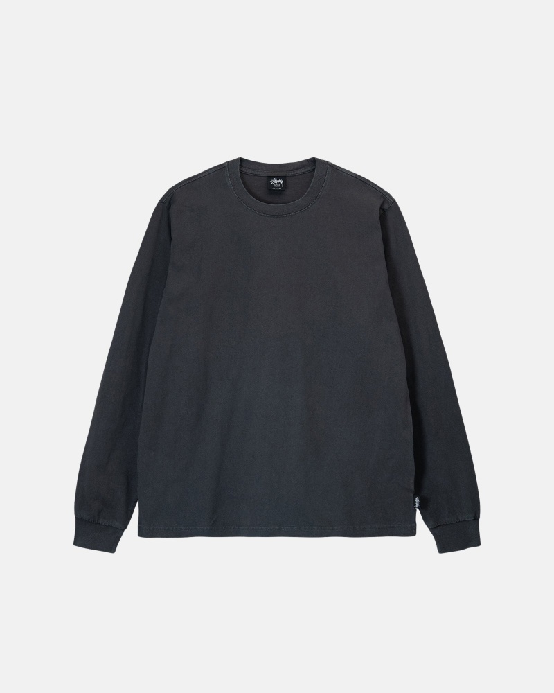 Long Sleeve Knit Stüssy Heavyweight Pigment Dyed Ls Crew Noir | EE34-N9-SE