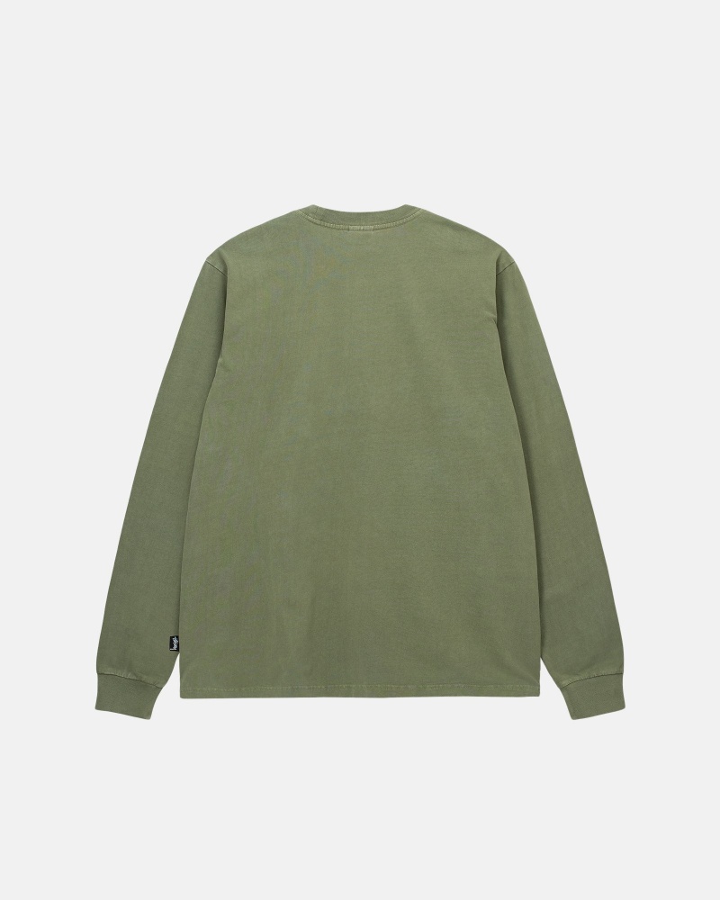 Long Sleeve Knit Stüssy Heavyweight Pigment Dyed Ls Crew Vert Olive | XQ17-J9-FB