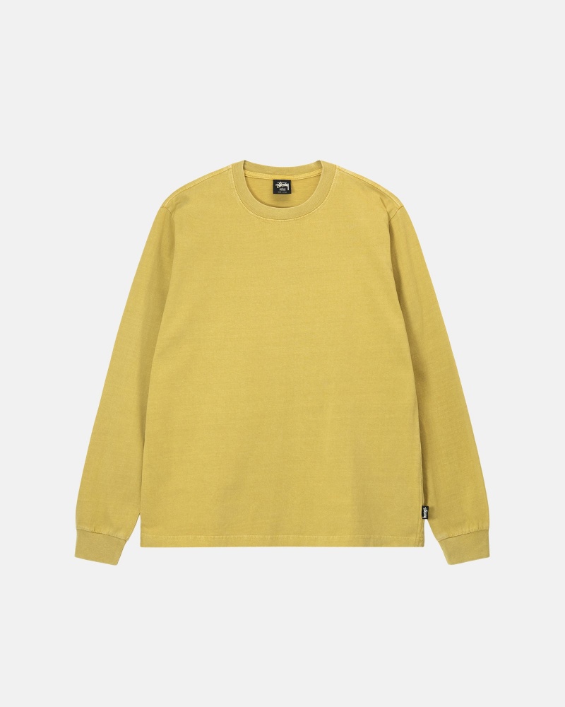 Long Sleeve Knit Stüssy Heavyweight Pigment Dyed Ls Crew Moutarde | GU52-F8-ST