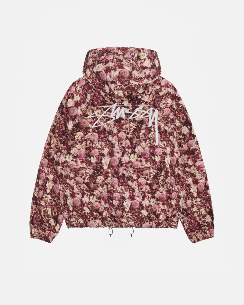 Long Sleeve Outerwear Stüssy Beach Shell Floral Nylon Bordeaux | BP73-M9-QC