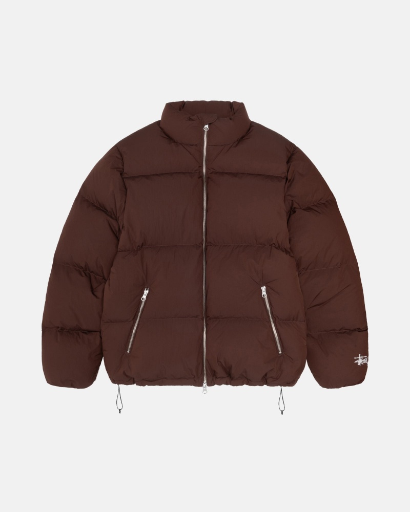 Long Sleeve Outerwear Stüssy Down Puffer Nylon Marron | FJ34-M3-EE