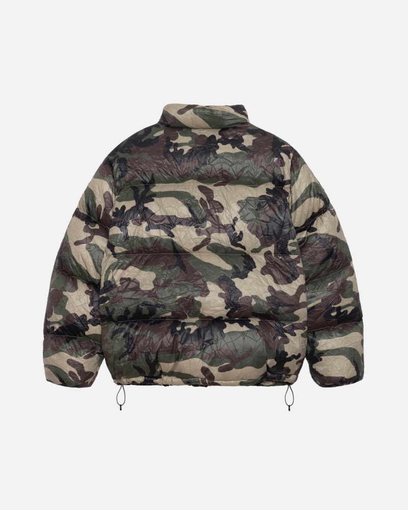 Long Sleeve Outerwear Stüssy Down Puffer Wrinkled Nylon Camouflage | YL59-Z7-UU