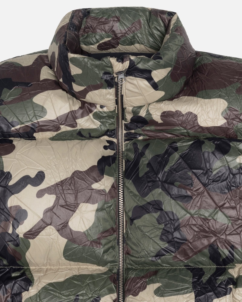 Long Sleeve Outerwear Stüssy Down Puffer Wrinkled Nylon Camouflage | YL59-Z7-UU