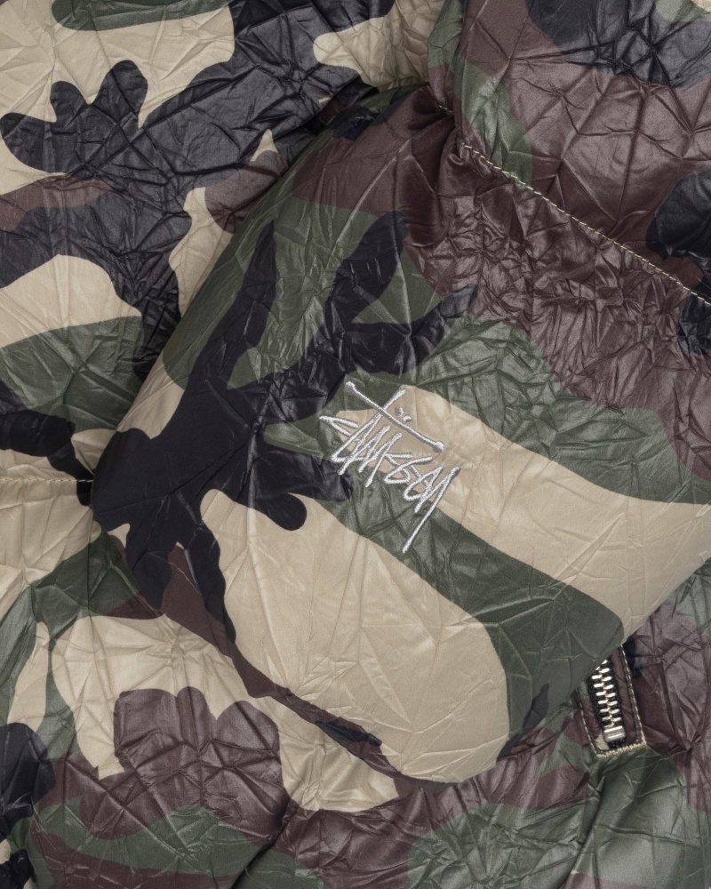 Long Sleeve Outerwear Stüssy Down Puffer Wrinkled Nylon Camouflage | YL59-Z7-UU