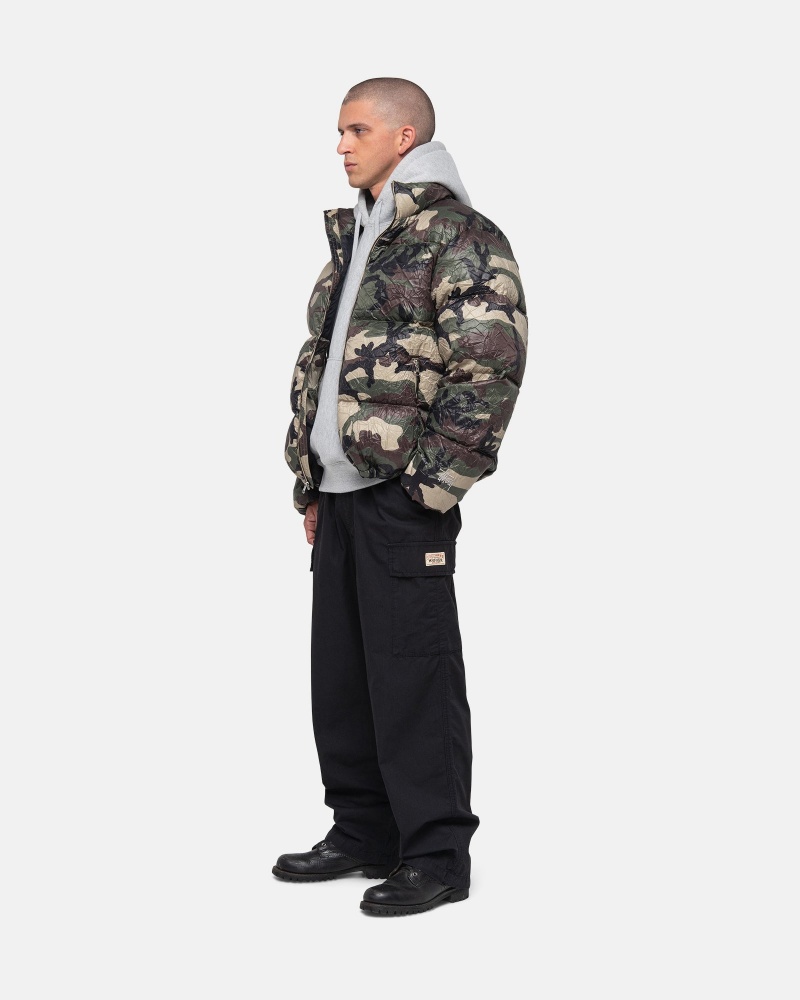 Long Sleeve Outerwear Stüssy Down Puffer Wrinkled Nylon Camouflage | YL59-Z7-UU