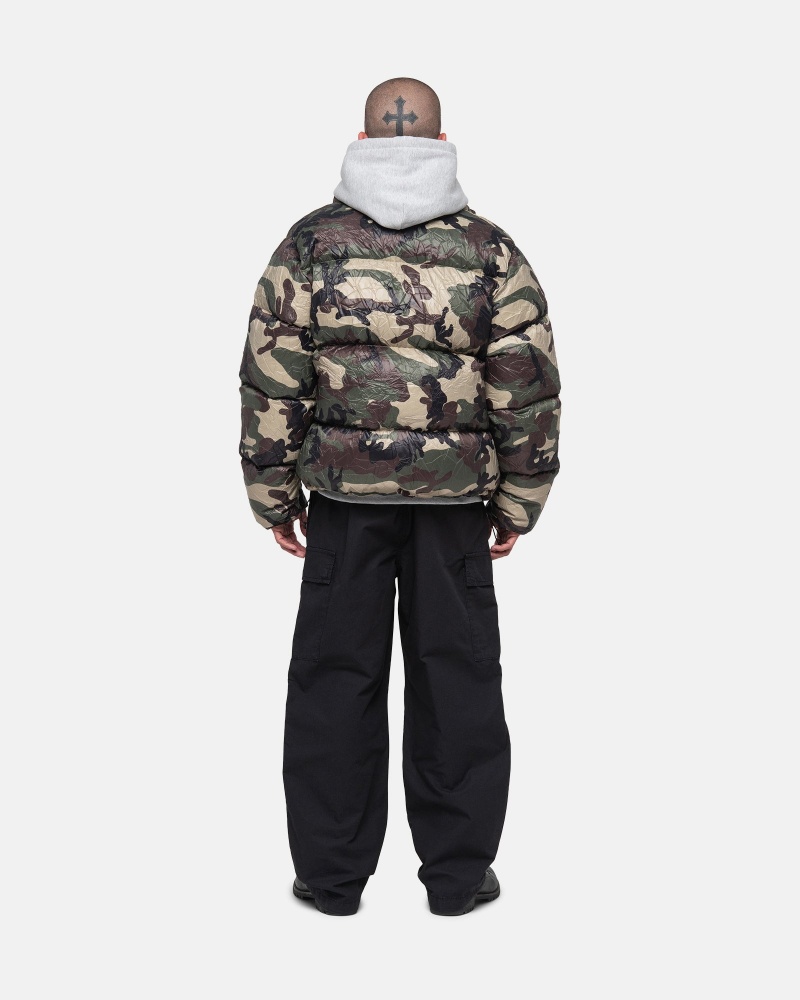 Long Sleeve Outerwear Stüssy Down Puffer Wrinkled Nylon Camouflage | YL59-Z7-UU