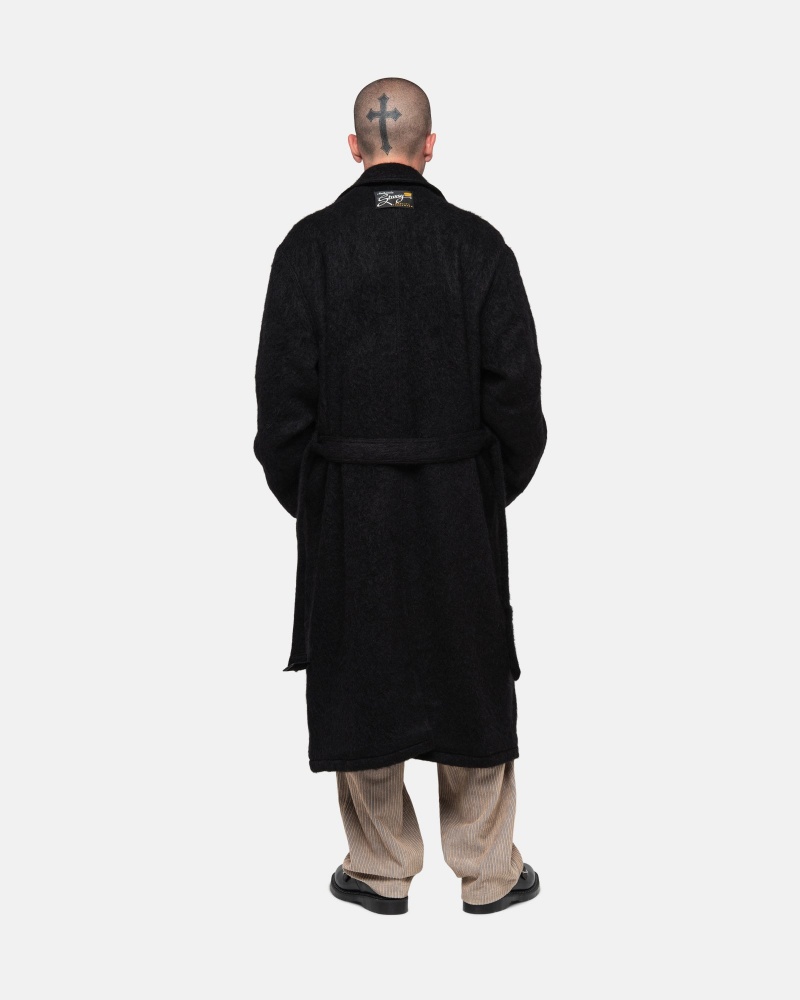 Long Sleeve Outerwear Stüssy Mohair Trench Coat Noir | ZV52-Y2-NM