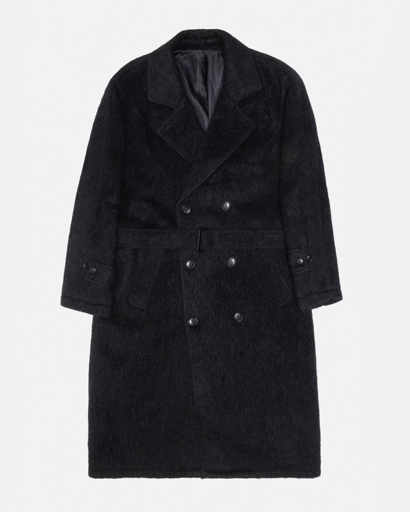 Long Sleeve Outerwear Stüssy Mohair Trench Coat Noir | ZV52-Y2-NM